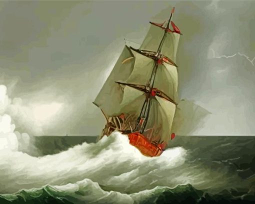 Schooner In Storm Art Paint By Numbers