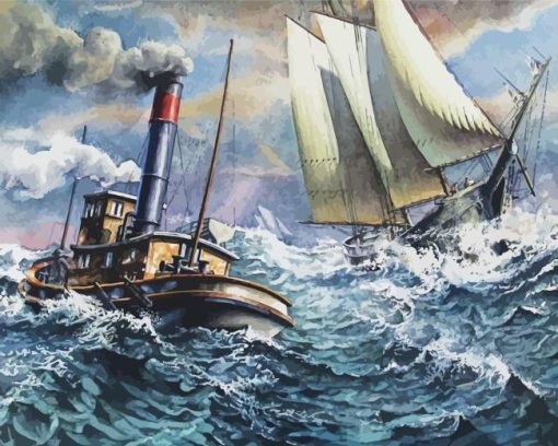 Schooner In Storm Paint By Numbers